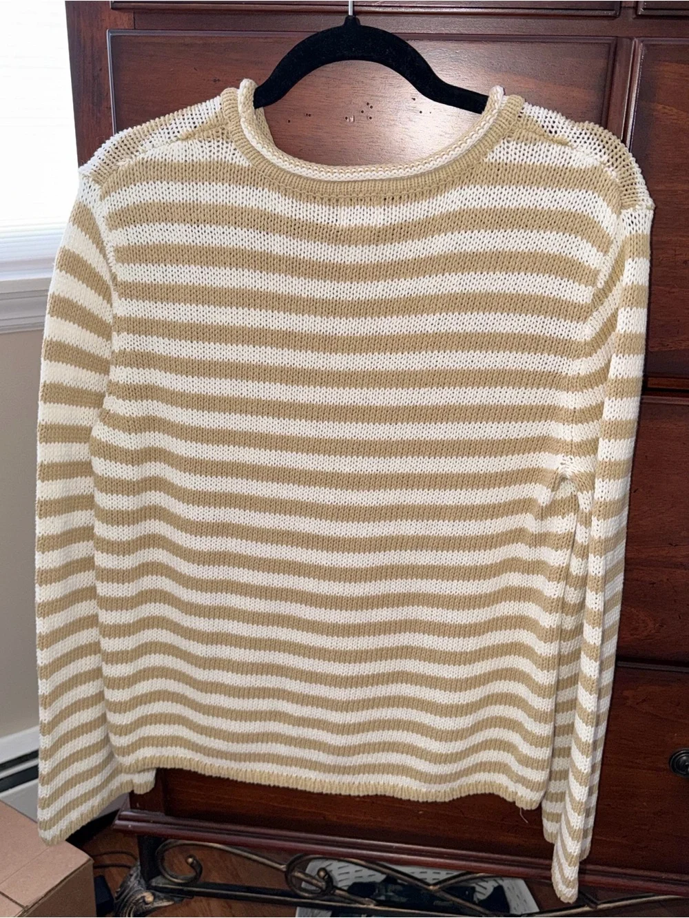 a new day Cream and Tan Striped Crewneck Sweater
